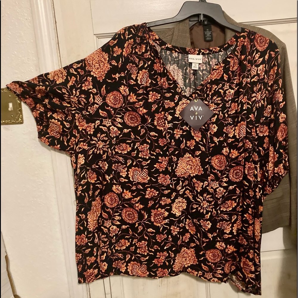 Mostly gold tones, some crimson on black background.  All rayon. NEW WITH TAGS.